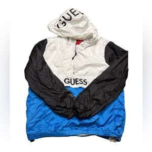 💨 GUESS Colorblock Windbreaker Jacket‎ Men’s Medium Blue White Black 💙